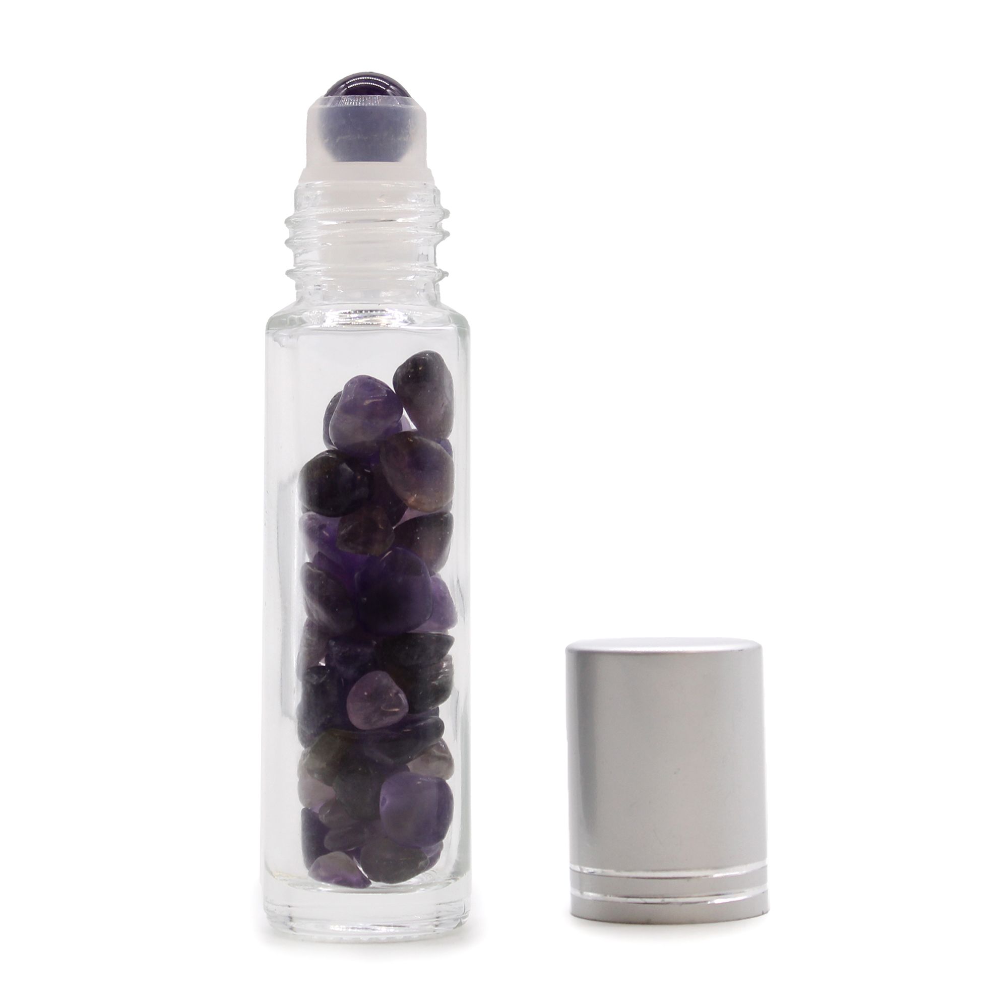 Gemstone Essential Oil Roller Bottle - Amethyst - Silver Cap + Gemstone Roller Tip for 5ml Bottle - Amethyst - Image 2