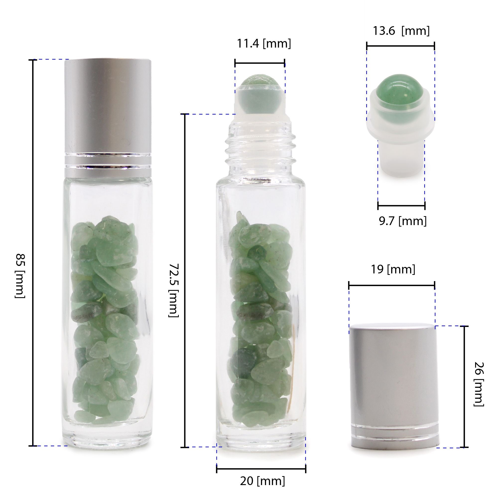Gemstone Essential Oil Roller Bottle - Amethyst - Silver Cap + Gemstone Roller Tip for 5ml Bottle - Amethyst - Image 3